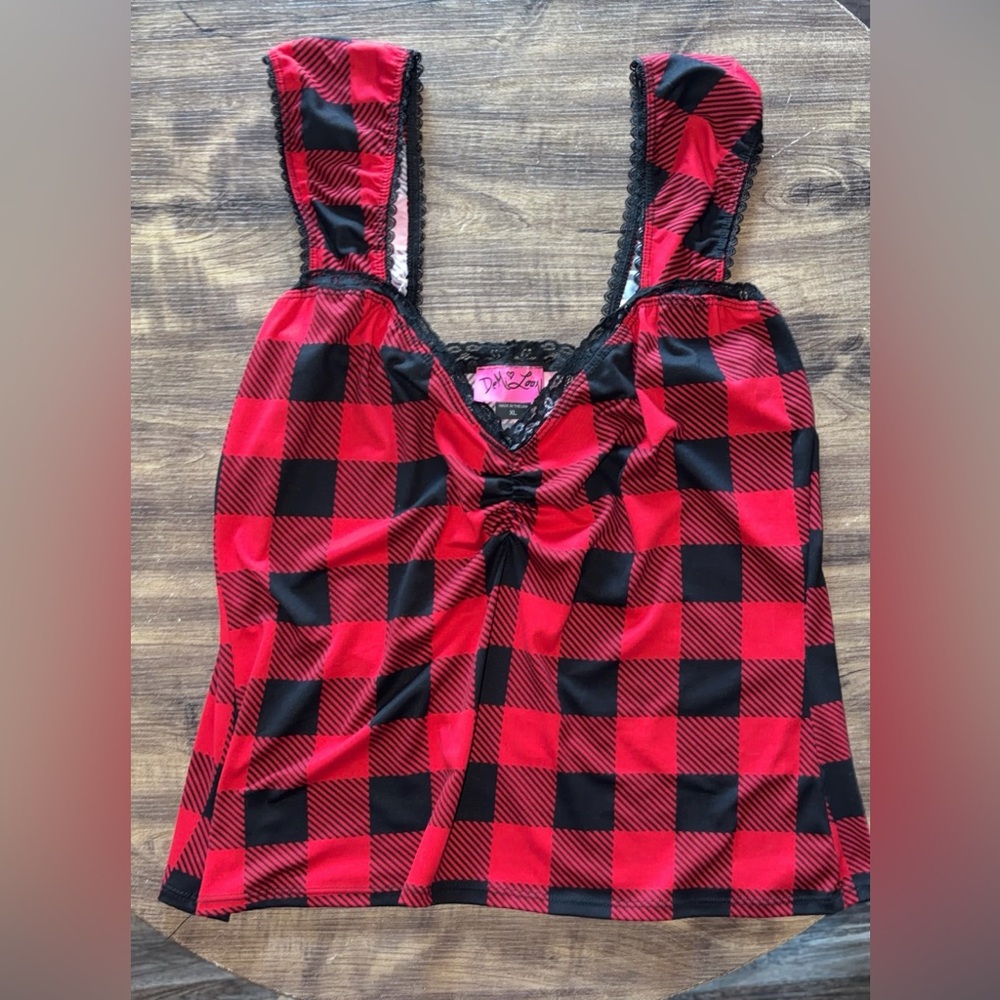 Demi Loon Sz XL Plaid Red and Black Women's Retro Vintage Tank NWOT